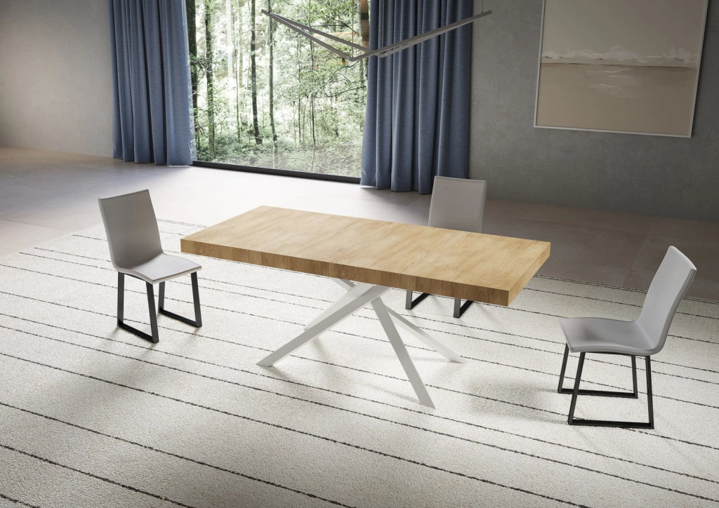 Tavolo Allungabile 200-304x90x77 cm Niket Quercia Natura Gambe Bianche
