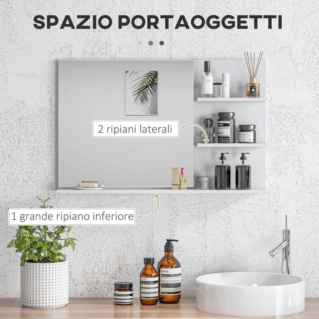 Specchio da Bagno con Ripiani ¨C Minimal ¨C Bianco MDF 75x10x48 cm