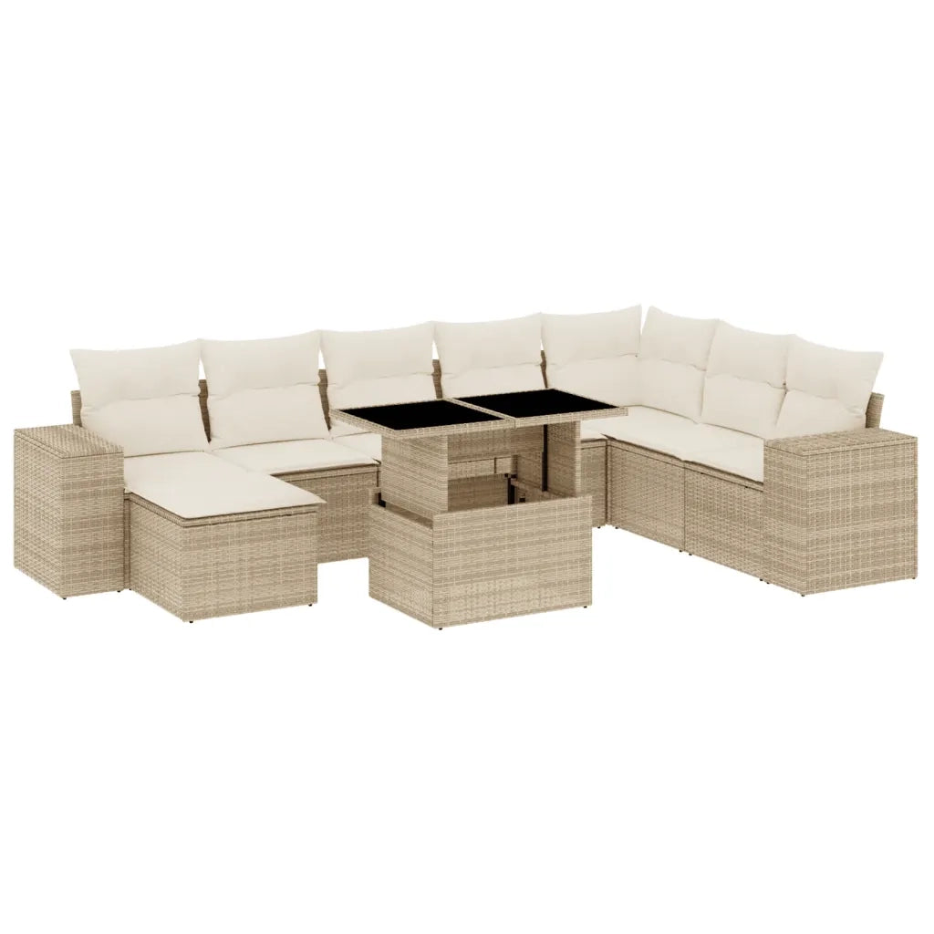 Set Divano da Giardino 9 pz con Cuscini Beige in Polyrattan 3269358