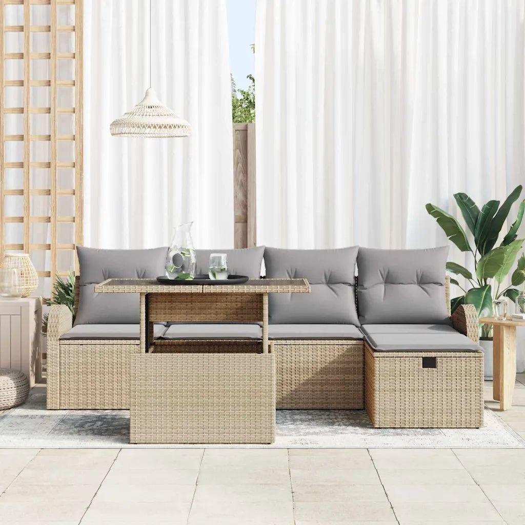 Set Divano da Giardino con cuscino 6 pcs Beige Poly Rattan 3359747