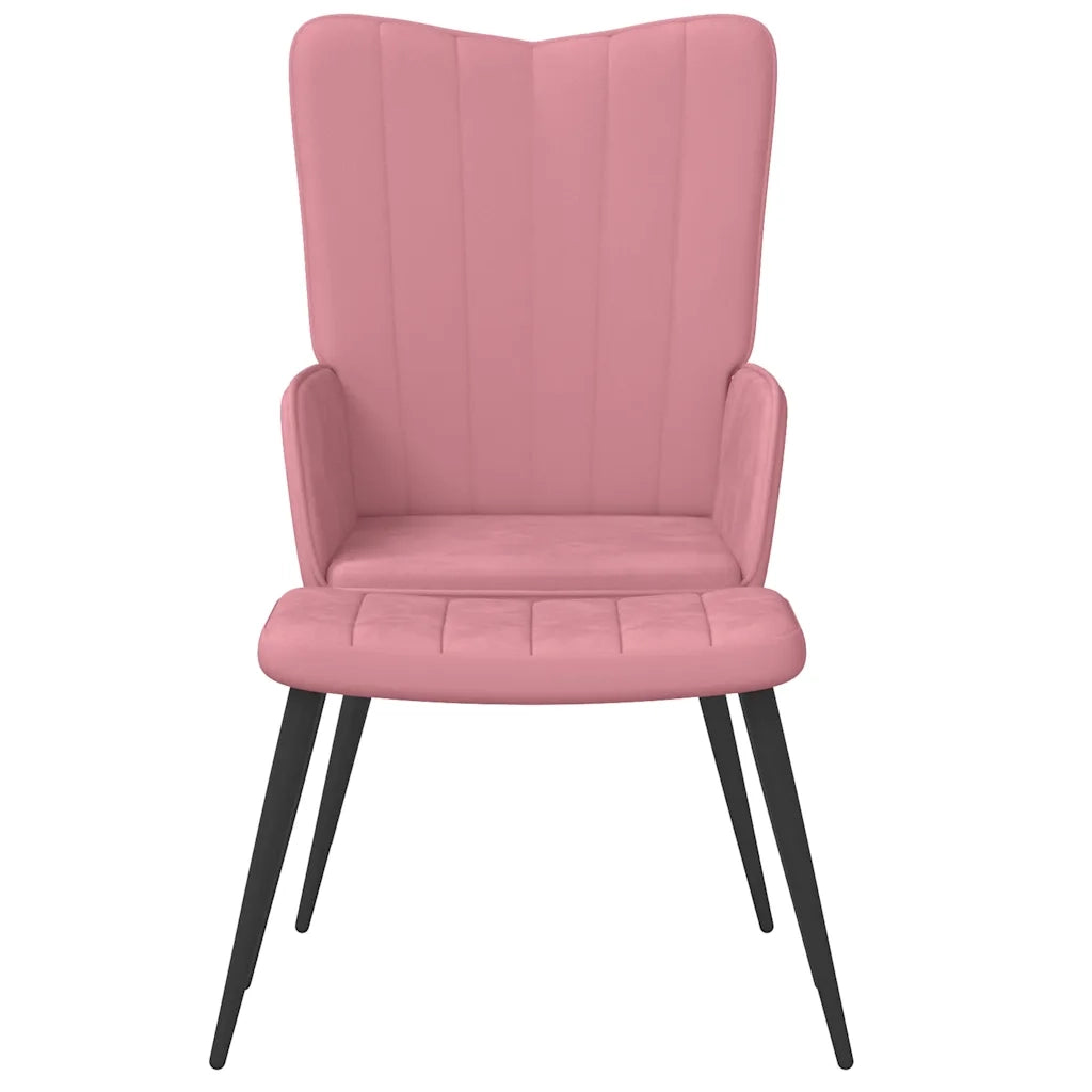 Poltrona Relax con Sgabello Rosa in Velluto 327692