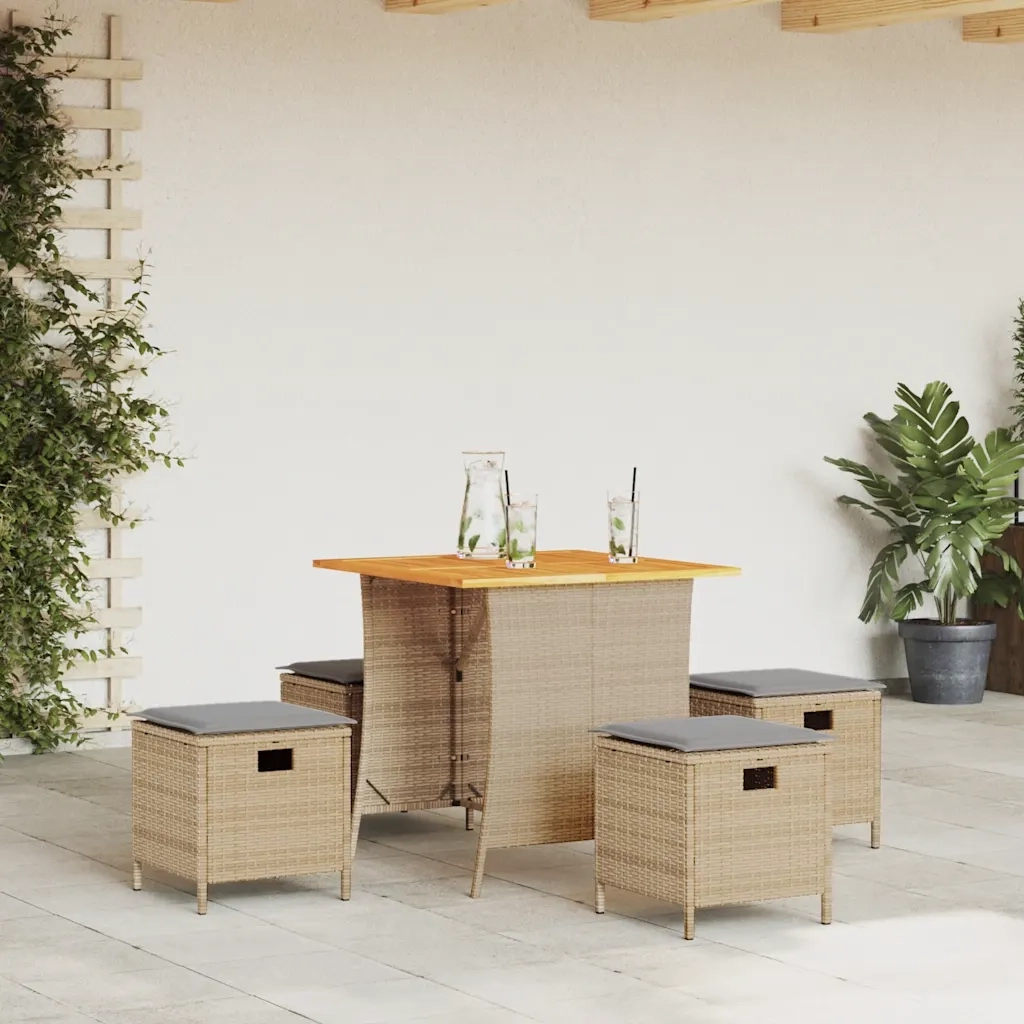 Set da Pranzo da Giardino 5 pz con Cuscini Beige in Polyrattan 365423