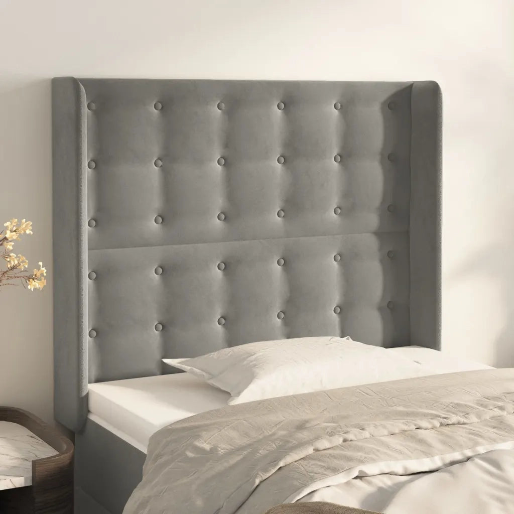 Testiera ad Orecchio-Testata con Orecchie Grigio Chiaro 103x16x118/128 cm in Velluto 574653