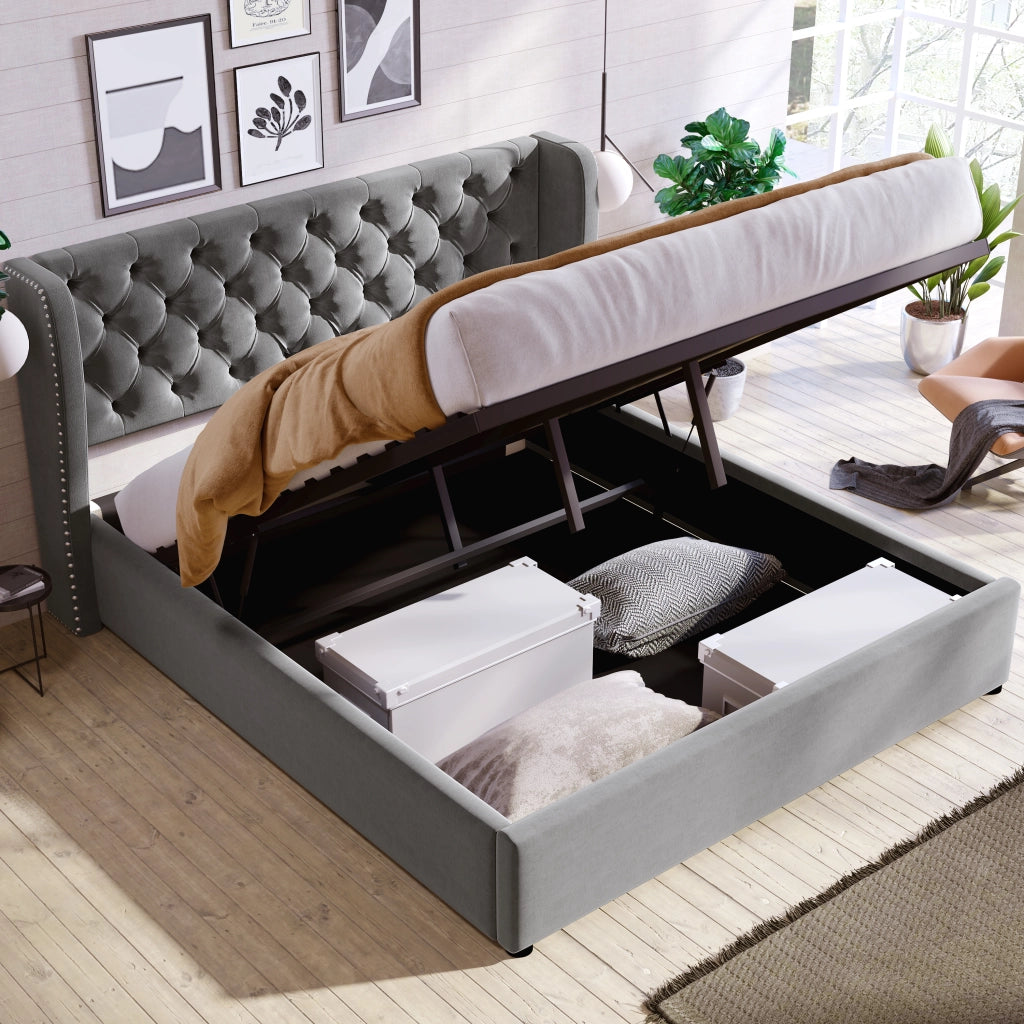 letto imbottito velluto grigio 140 x 200 cm