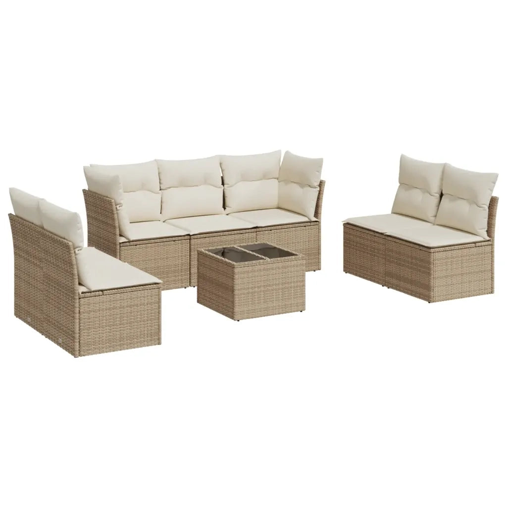 Set Divano da Giardino 8 pz con Cuscini Beige in Polyrattan