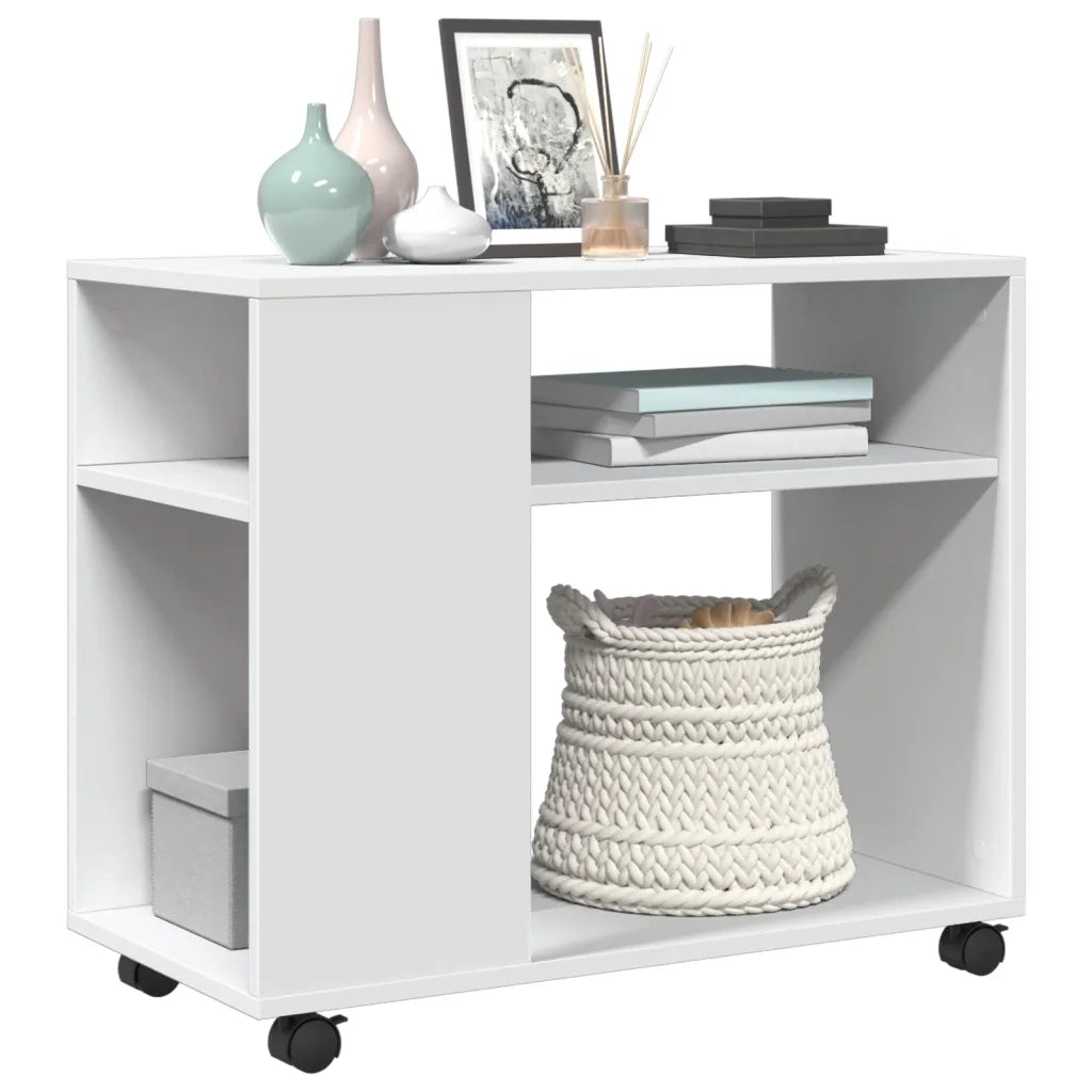 Tavolino con Ruote Bianco 70x35x60 cm in Truciolato 853146