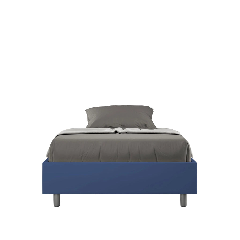 BS COM Letto una piazza e mezza senza rete imbottito 120x190 similpelle blu