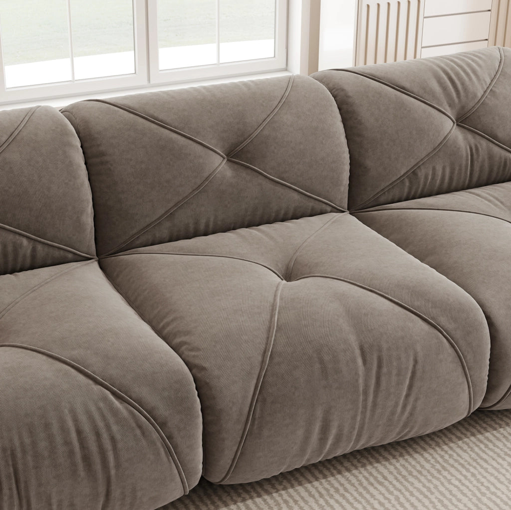 Divano modulare a U 358x171x76 cm in chenille taupe; 4 posti