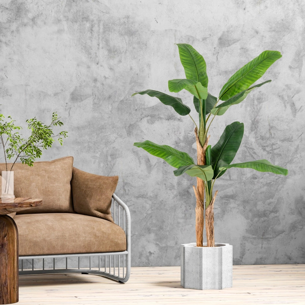 Albero di banana finto con grandi foglie e vaso-Albero di banana artificiale con corteccia naturale alto 165 cm