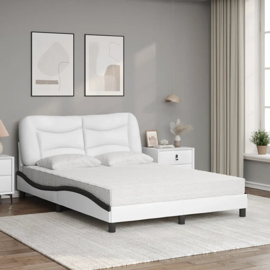 Letto con Materasso Hvar Bianco e Nero 140x200 cm in Similpelle