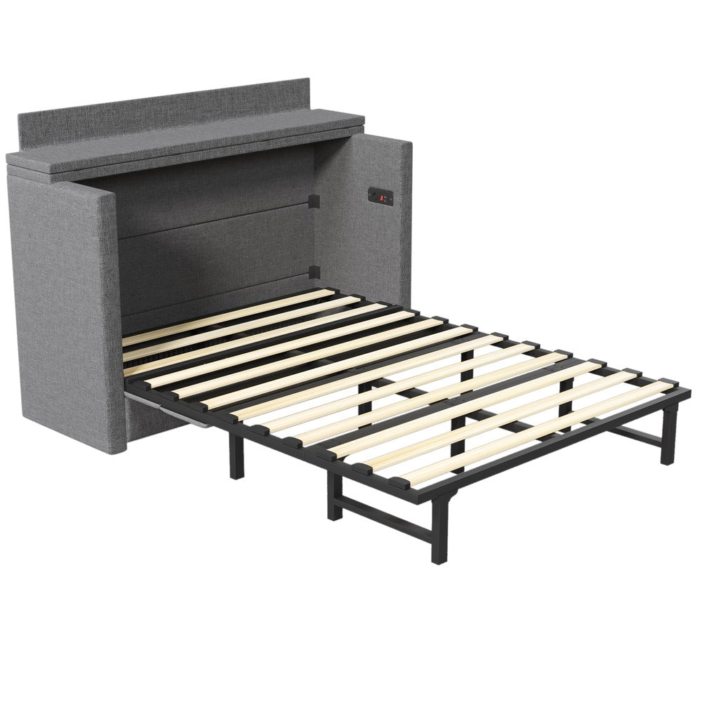 Letto a Scomparsa con Cassetto e Rete a Doghe ¨C MINIMAL ¨C Grigio, 140x200