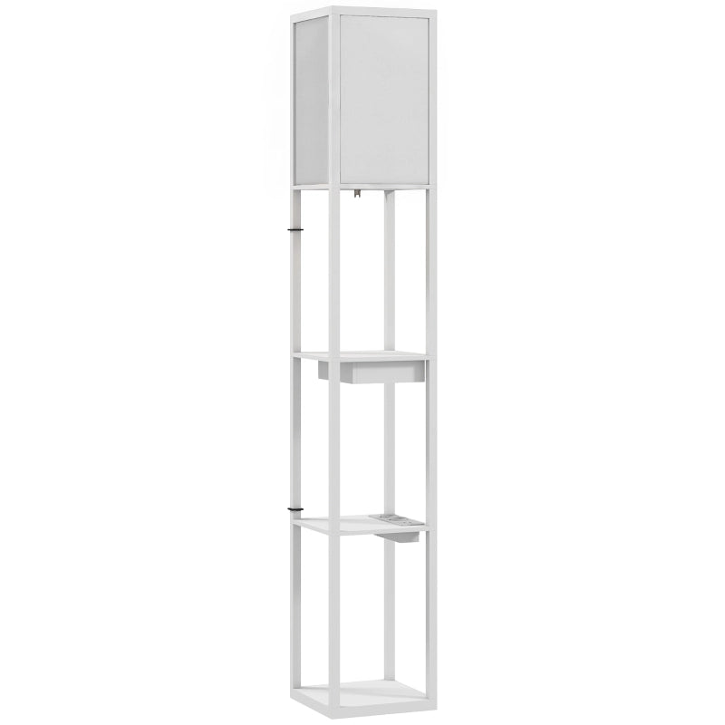 Lampada da terra con ripiano a 3 livelli, interruttore a pedale, porte USB, MDF, bianca