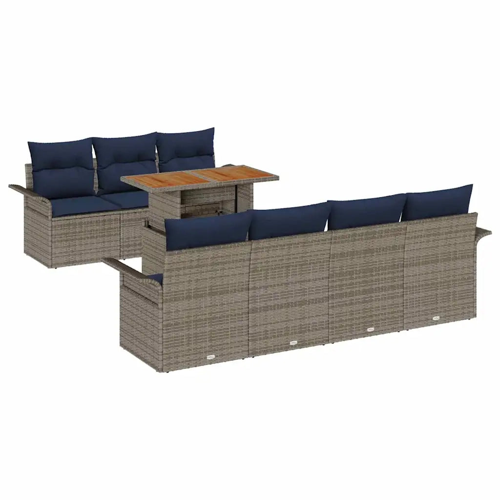 Set Divano da Giardino con cuscino 8 pcs grigio e blu navy 3349296