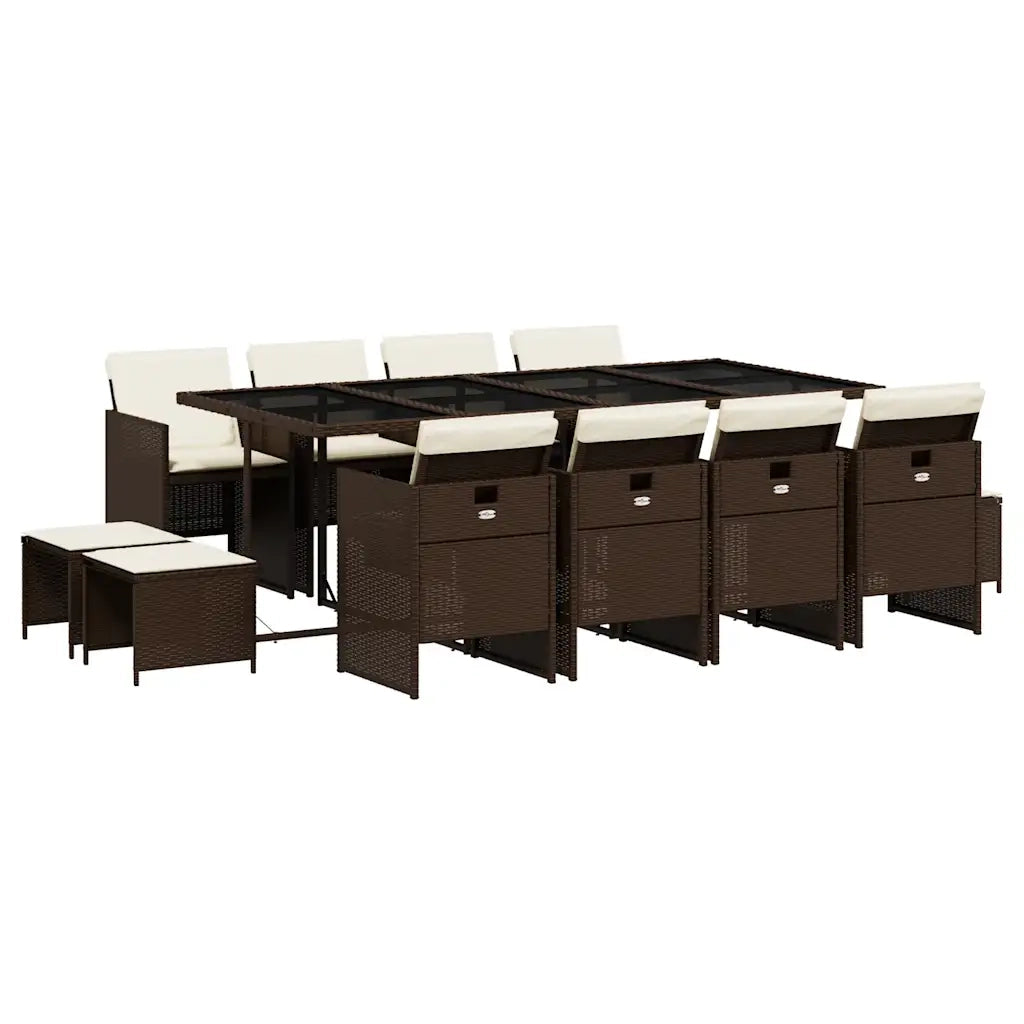 Set da Pranzo da Giardino 13pz con Cuscini Marrone Polyrattan 3210621