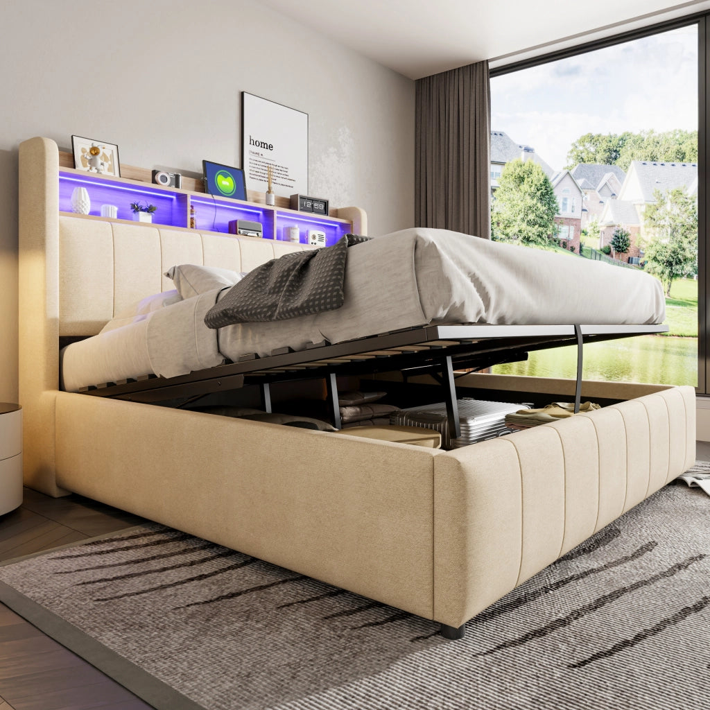 letto imbottito lino beige 160 x 200 cm