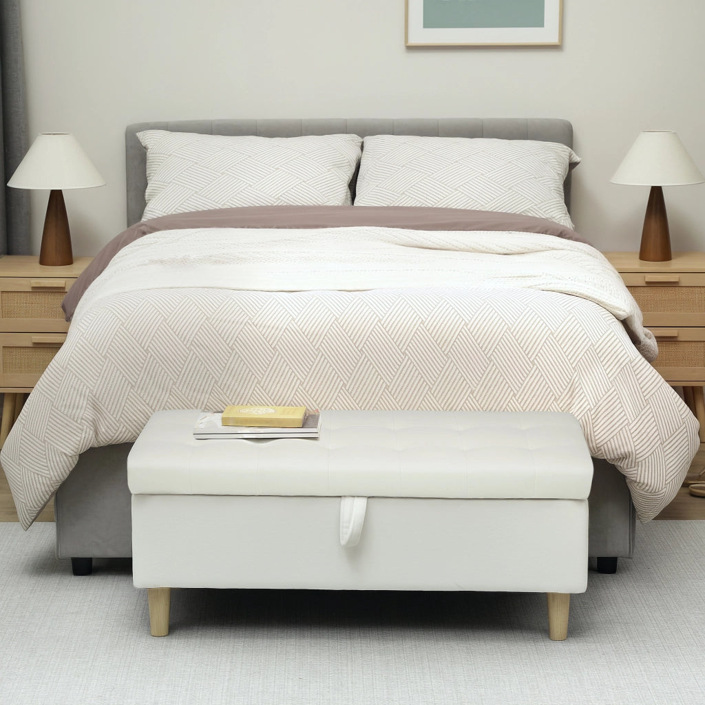 Pouf con contenitore e gambe in legno ¨C Minimal ¨C tessuto crema