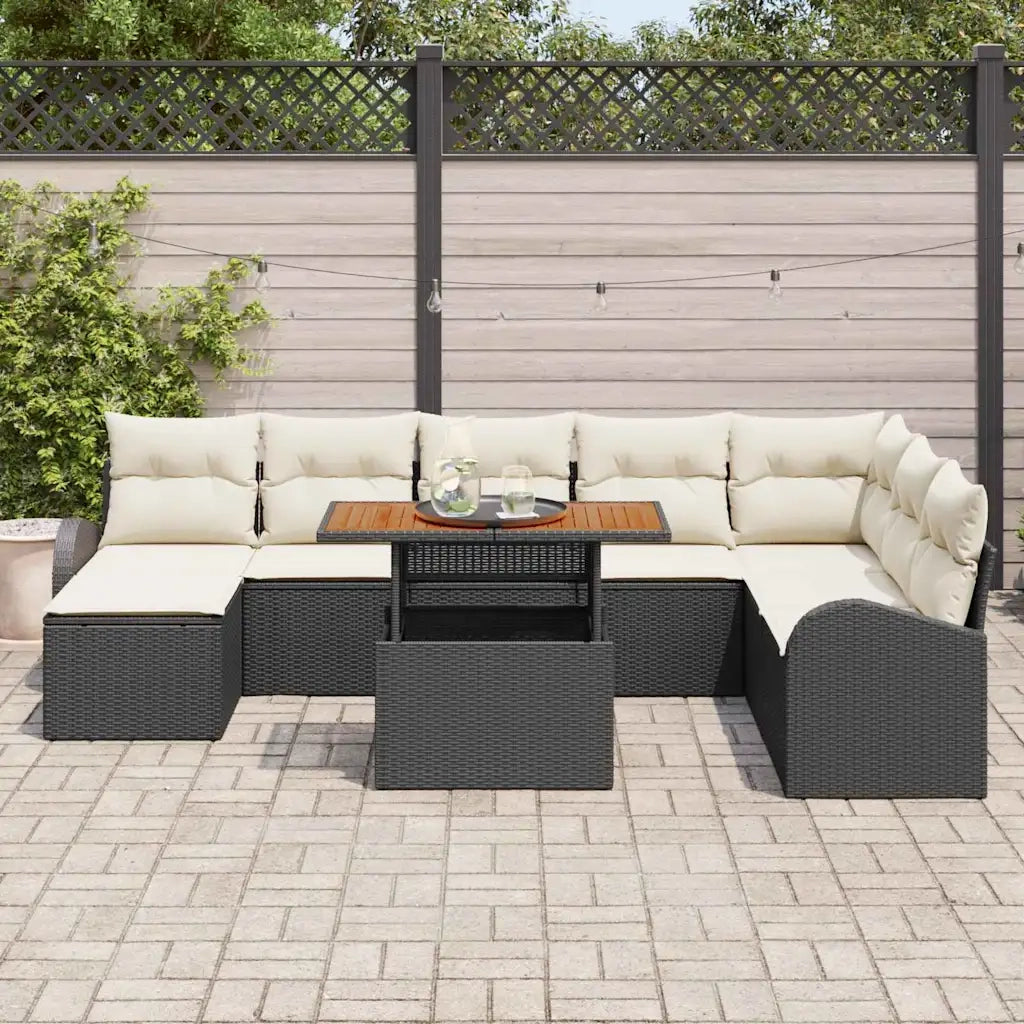 Set Divano da Giardino con archiviazione 9 pcs Nero Poly Rattan 3358357