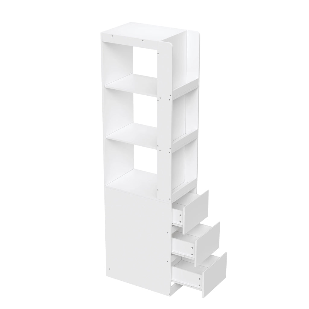 Libreria con 3 vani aperti e 3 cassetti; antiribaltamento - per studio - 60×40×200 cm - bianco