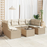 Set Divano da Giardino con cuscino 7 pcs Beige polyrattan