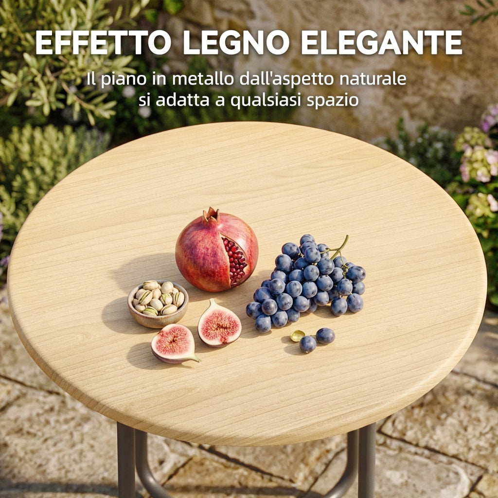 Tavolino da Giardino Rotondo in Metallo ¨C zephmum ¨C Effetto Legno Naturale ?48x51 cm