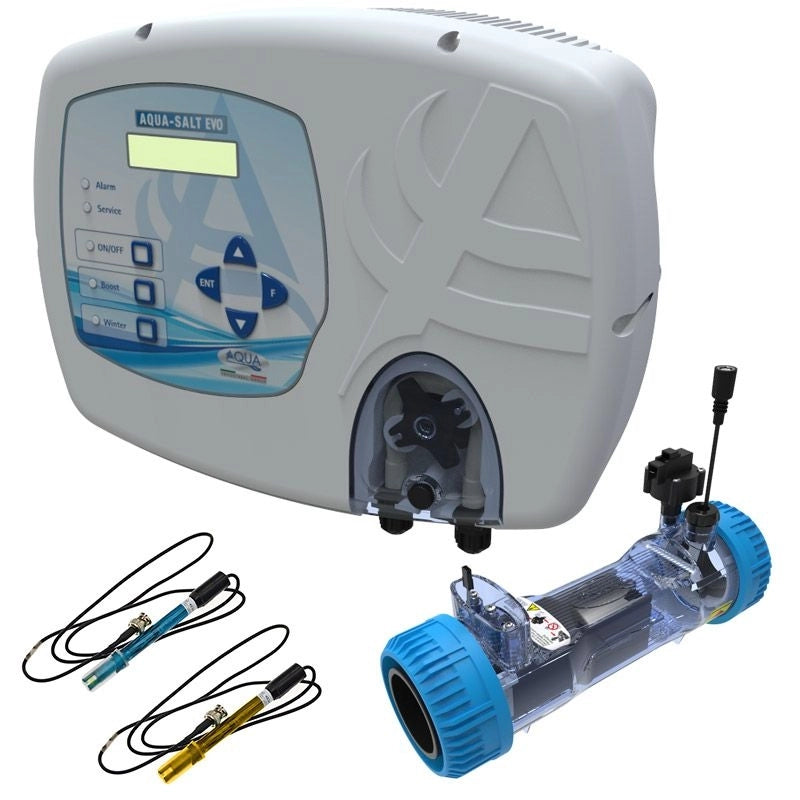 Sterilizzatore Aqua Salt Evo Con Sensore Di Flusso, Regolatore Ph, Lettura Cloro Tramite Sensore Redox E Cella Elettrolitica Per Piscine Fino A 50 M³
