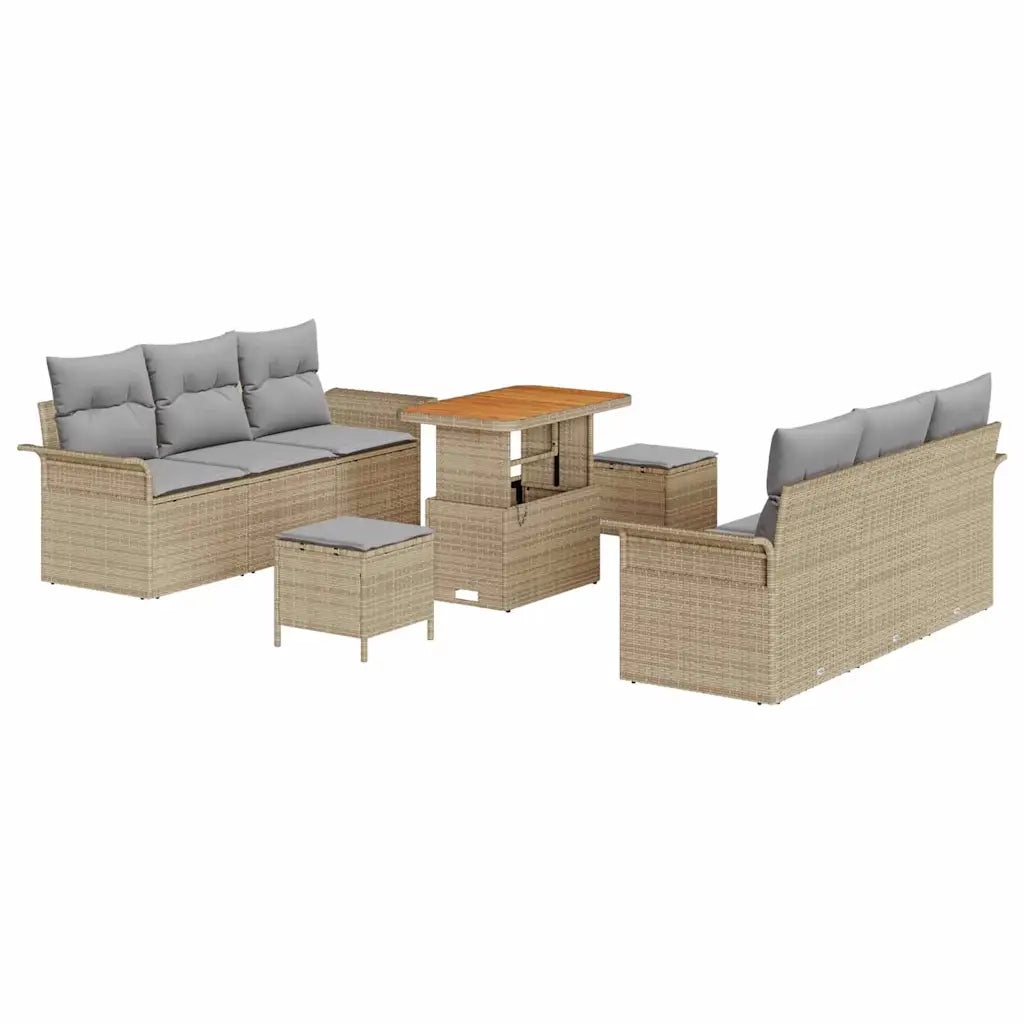 Set Divano da Giardino con cuscino 9 pcs Beige polyrattan