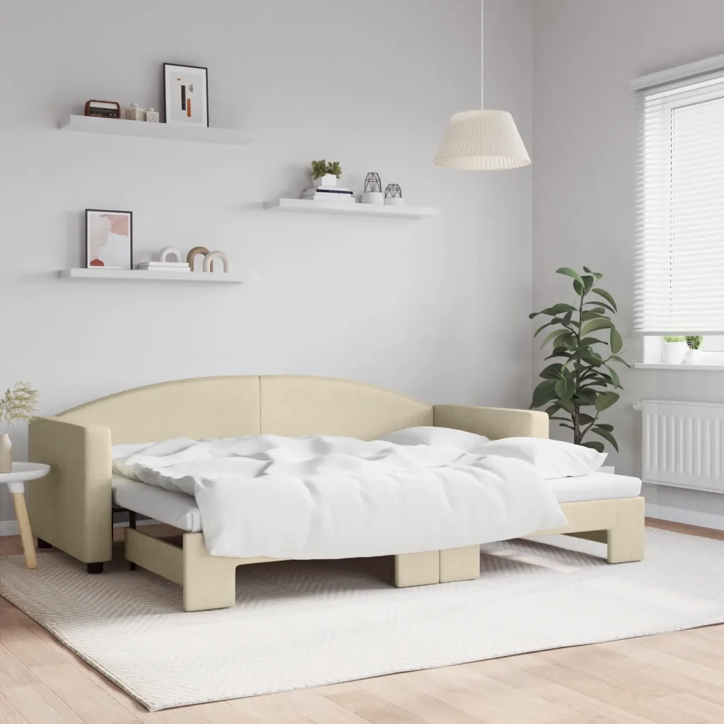 Divano letto | Sof¨¤ letto | Letto singolo Estraibile Crema 80x200 cm Tessuto