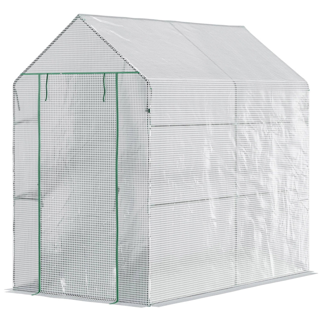 Serra da Giardino a Casetta con Rivestimento in PE ¨C Xylo ¨C 4 Ripiani, Porta a Cerniera, 186x120x190cm, Bianco