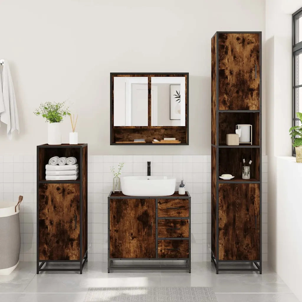 Set Mobili da Bagno 2 pz Rovere Fumo in Legno Multistrato 3300927