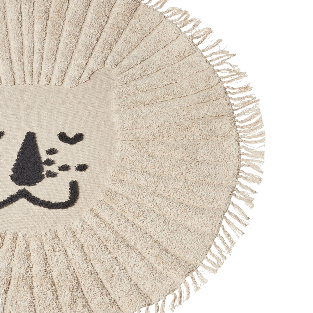 Tappeto Beige Cotone ø 140 cm Rotondo Decorativo Nappe Stampa Leone Stile Boho Soggiorno Bambini Stanza dei bambini