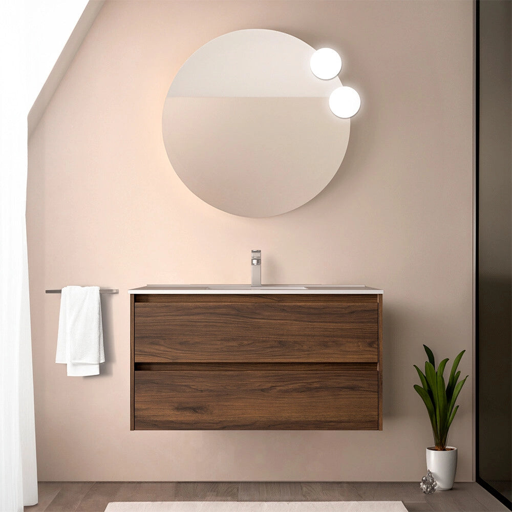Mobile bagno sospeso 90 cm noce maya con lavabo ad incasso Gaya
