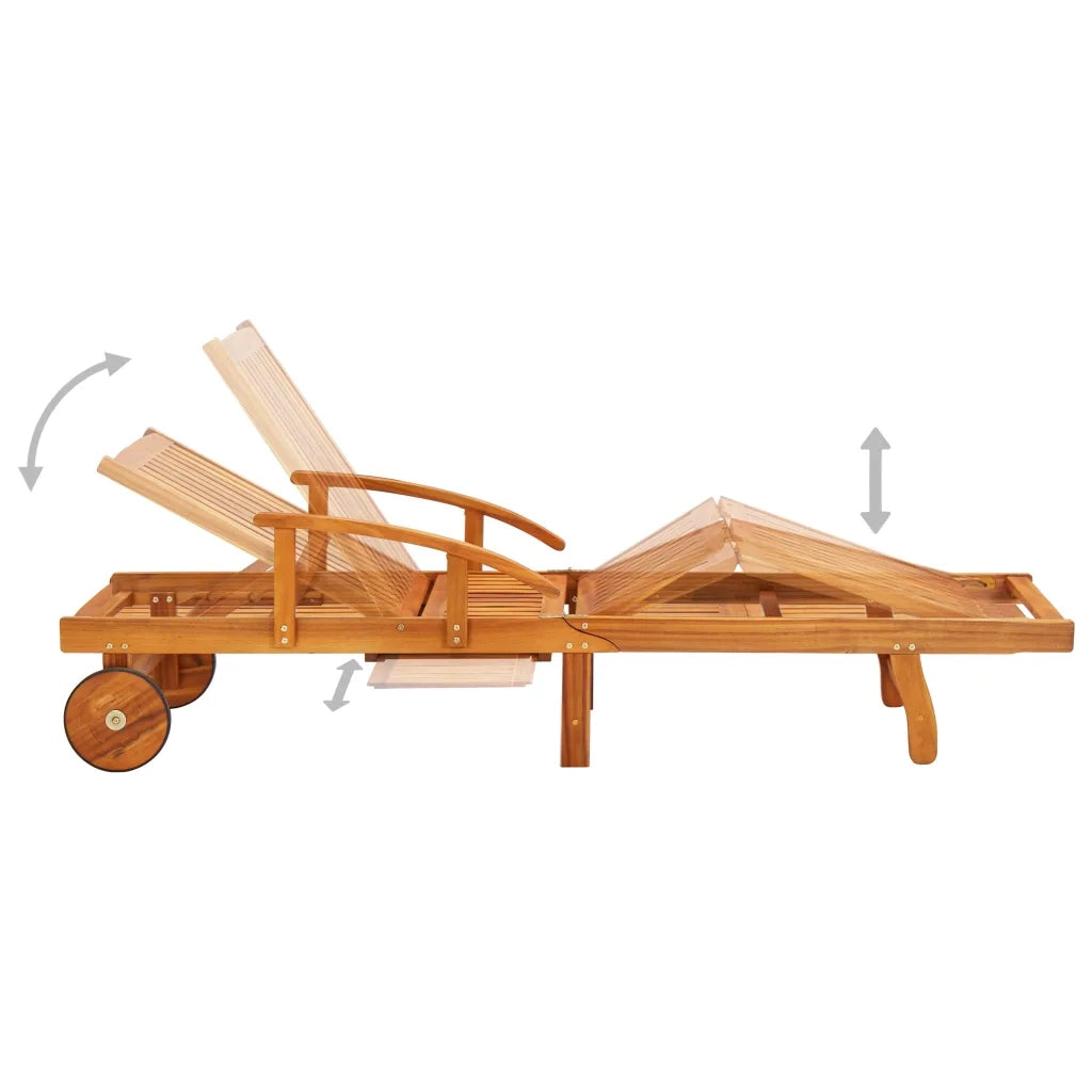 Lettino Prendisole 2pz con Tavolo e Cuscini Massello d'Acacia 3077356