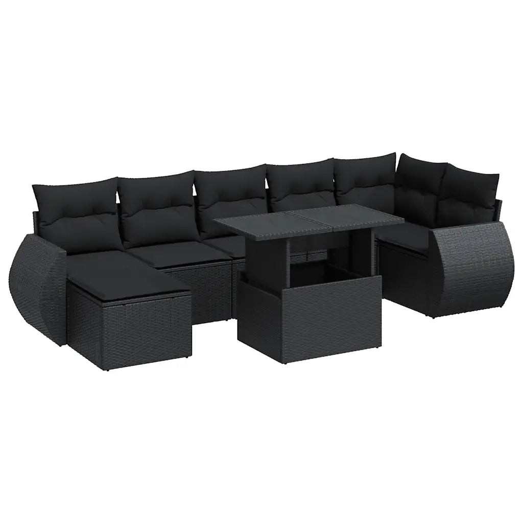 Set Divani da Giardino con Cuscini 8 pz Nero in Polyrattan 3326676