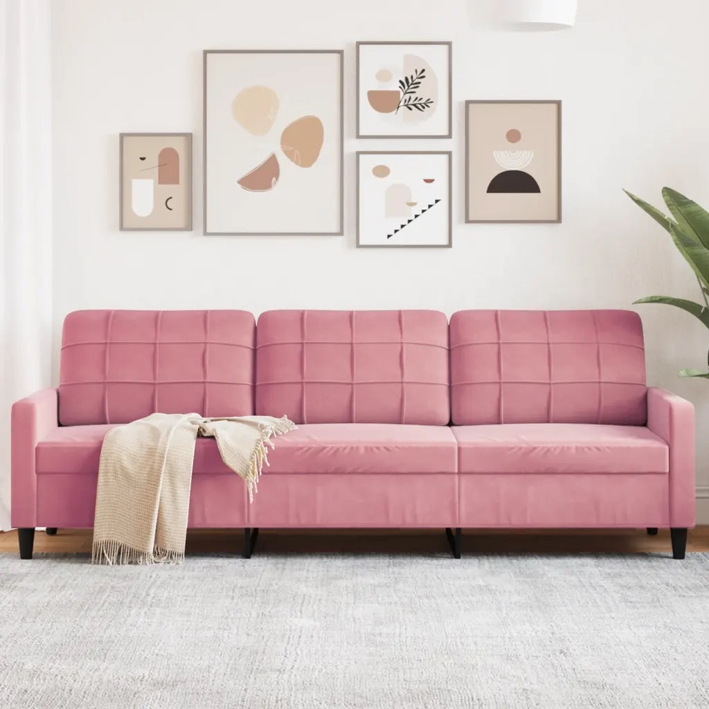 Divano a 3 Posti-Sofa 3 Posti rosa 210 cm in Velluto