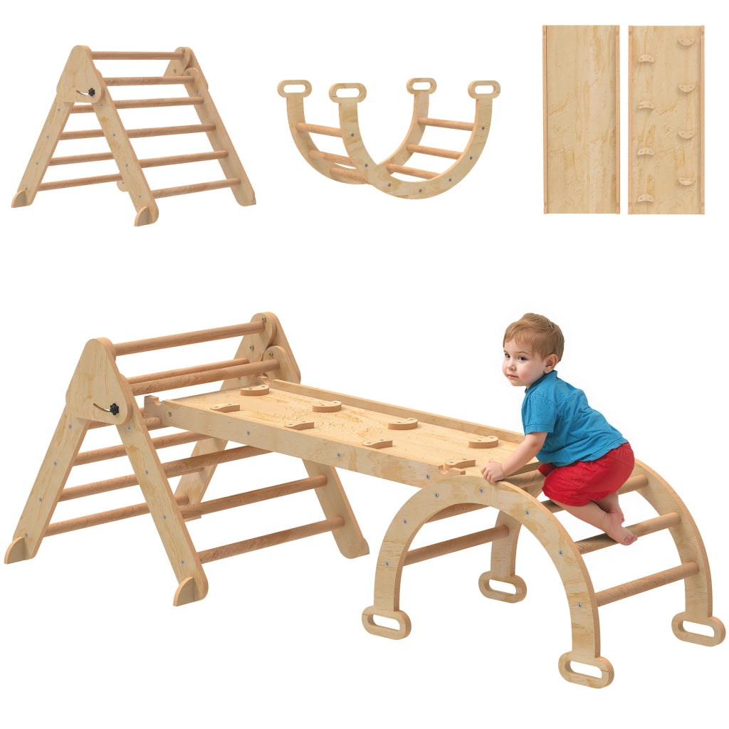 Set giochi arrampicata 7 in 1 con scala arco rampa scivolo parete ¨C Xylo ¨C legno pieghevole bambini 1,5-4 anni