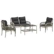 Set Divano da Giardino 4pz | Set Salotto da Giardino con Cuscini Grigio Chiaro Polyrattan