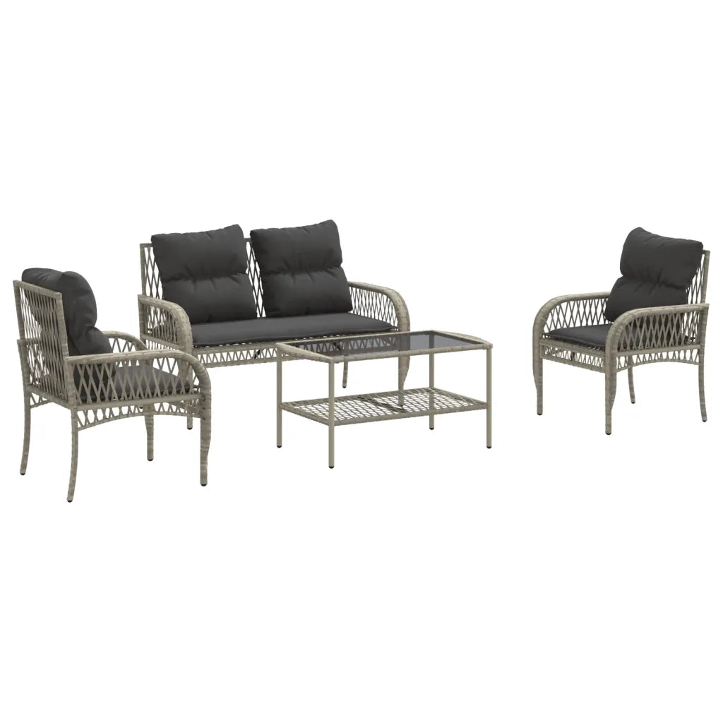 Set Divano da Giardino 4pz | Set Salotto da Giardino con Cuscini Grigio Chiaro Polyrattan