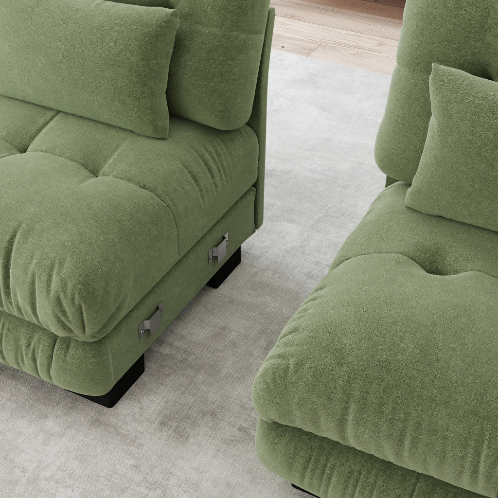 Divano Angolare 3 Posti con Chaise Longue ¨C MINIMAL ¨C Tessuto Chenille Verde, Divano Letto