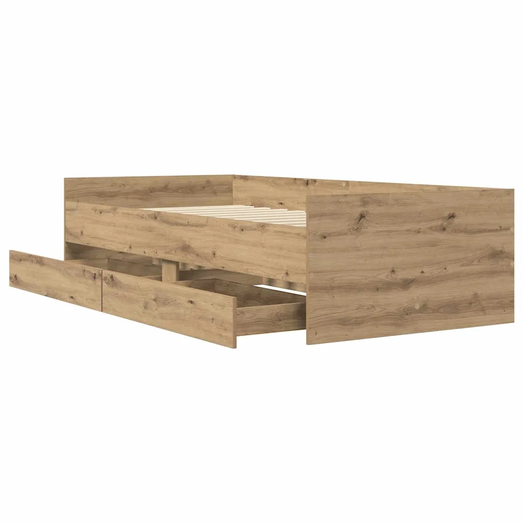 Struttura del letto con cassetto-Giroletto con contenitore-Rete del Letto Rovere artigianale 90 x 200 cm 801100