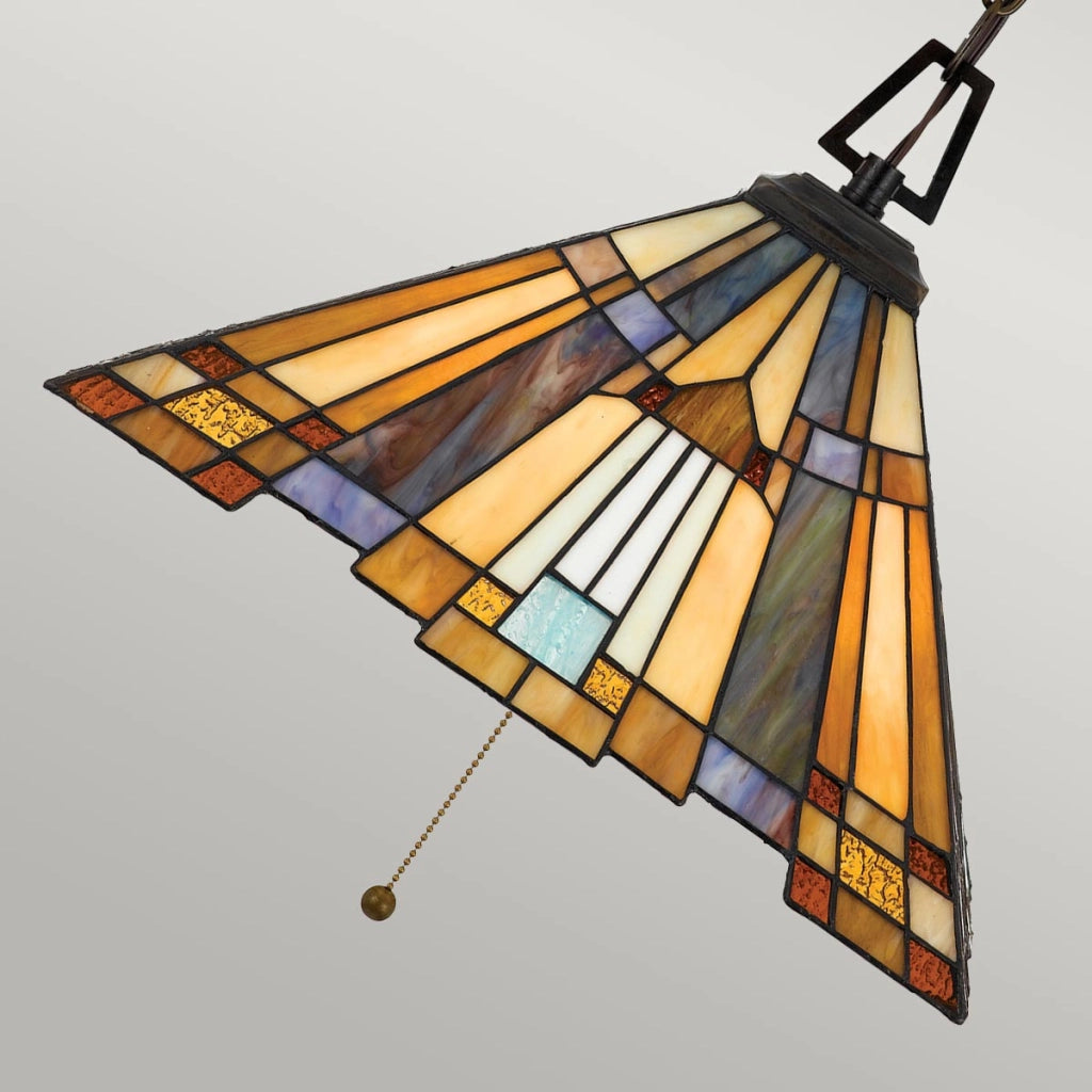 Lampada a sospensione vetrata Inglenook bronzo 3xE27 Quoizel