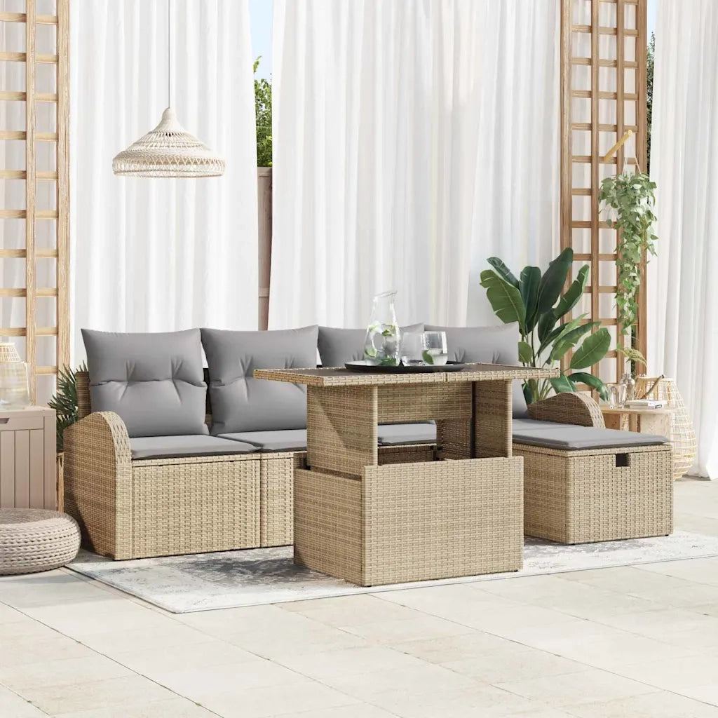 Set Divano da Giardino con cuscino 6 pcs Beige Poly Rattan 3359747