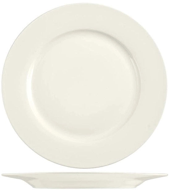 Set di 12 piatti piatti in ceramica bianca nuova, 26 cm