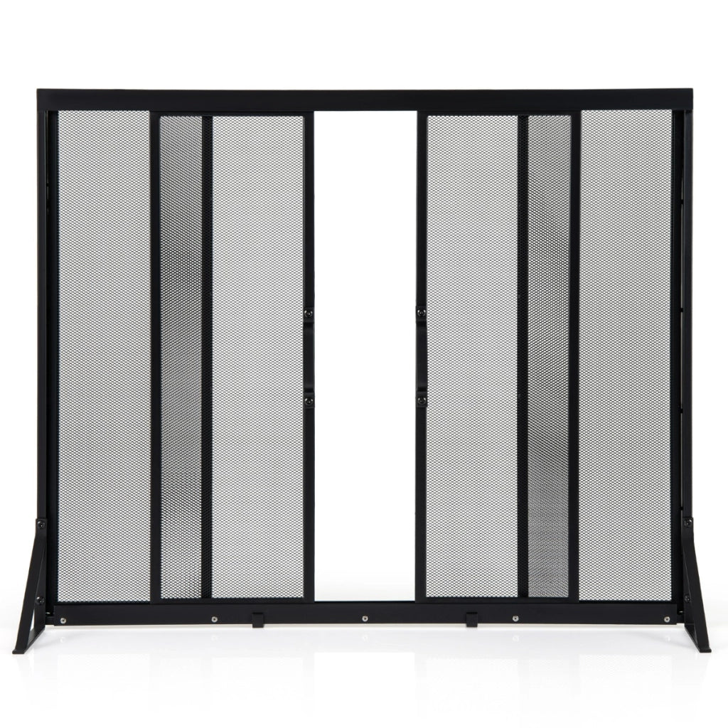 Protezione sicura da scintille con telaio di supporto a triangolo-Schermo per camino con porte scorrevoli 96 x 79 cm Nero