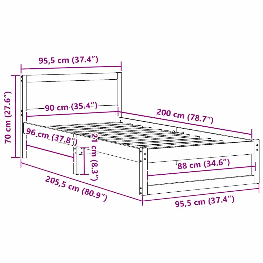 Struttura del letto Bianco 90 x 200 cm Pino massello 873290