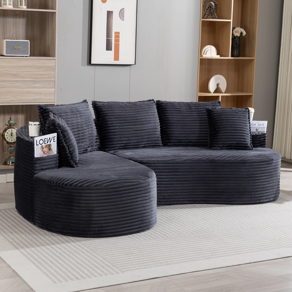 Divano Bogesofa in Tessuto a Coste ¨C MINIMAL ¨C Morbido, con Cuscini e Portabicchieri