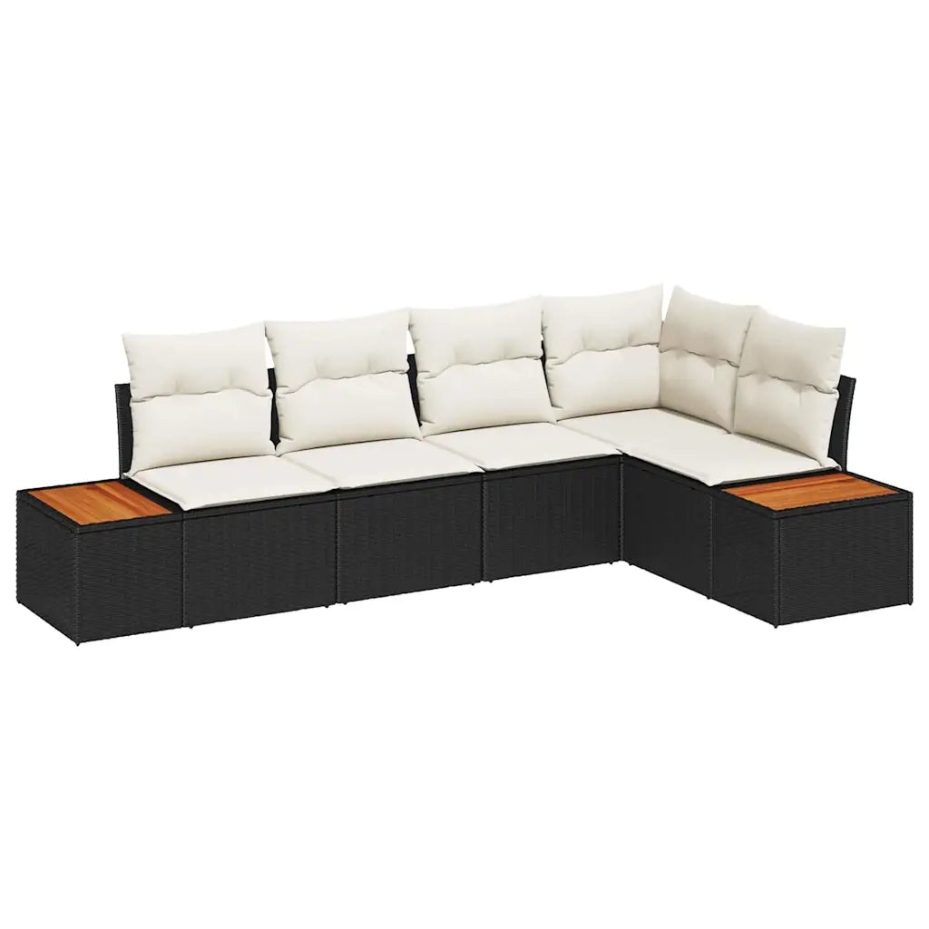 Set Divano da Giardino con cuscino 5 pcs Nero Poly Rattan