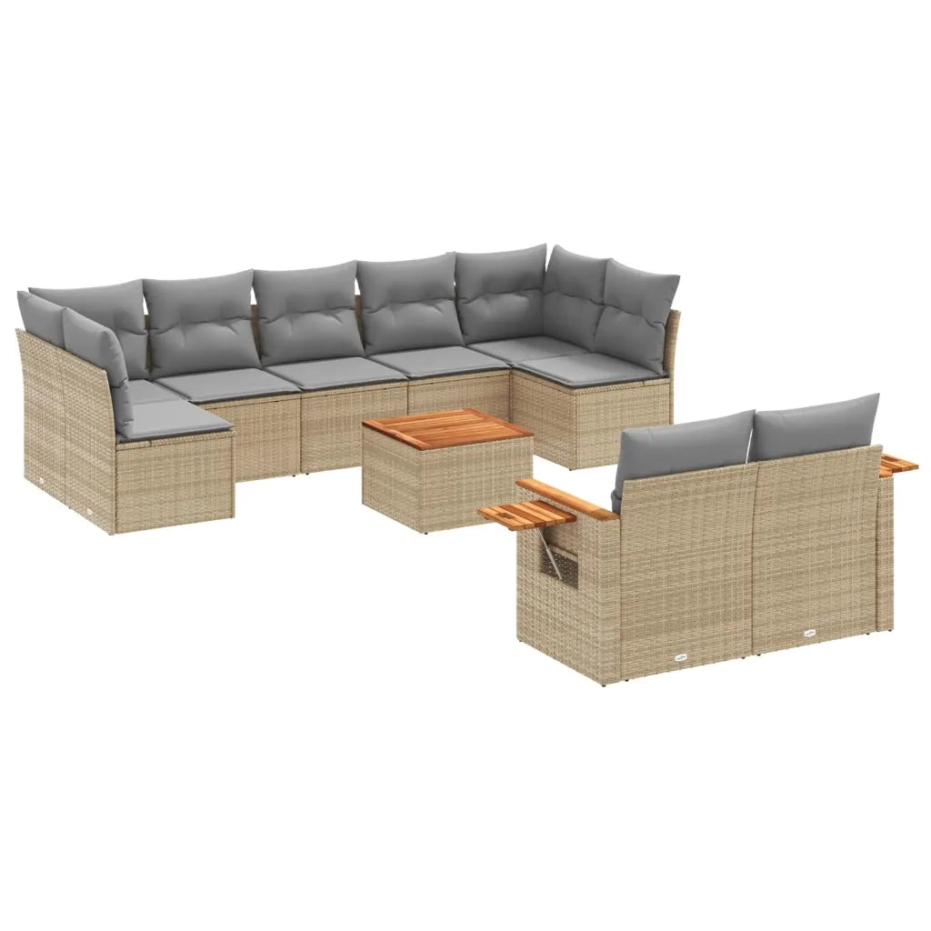 Set Divano da Giardino 10 pz con Cuscini Beige in Polyrattan