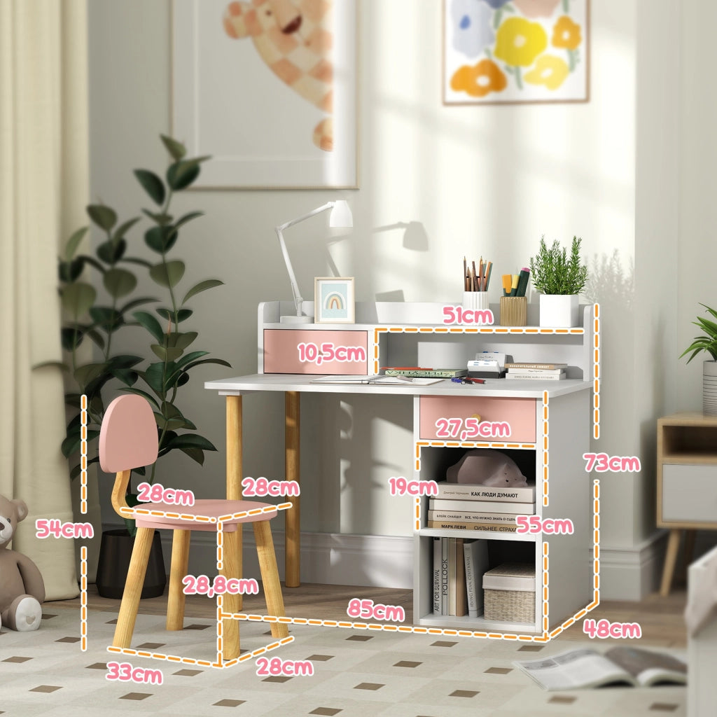 Scrivania per bambini con sedia e cassetti ¨C Xylo ¨C Rosa e bianco con ripiani