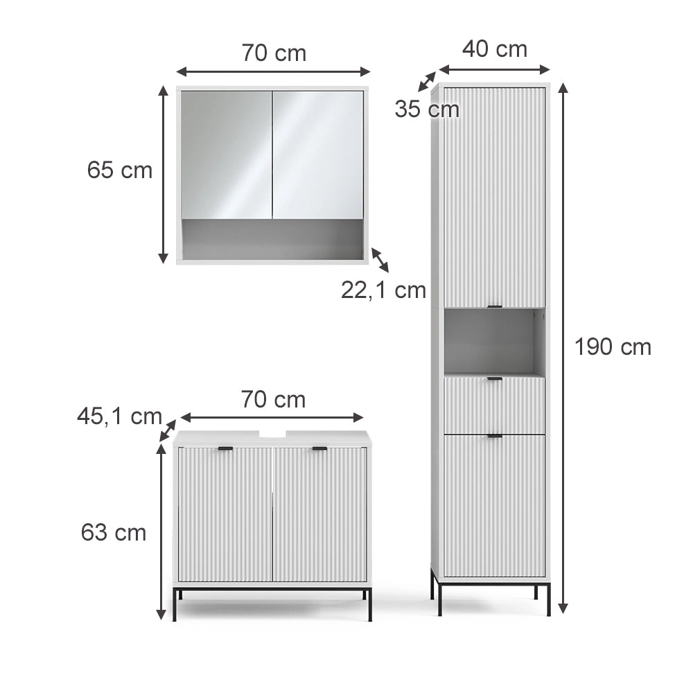 Vicco Set di mobili per il bagno  Bianco 3 parti, con colonna