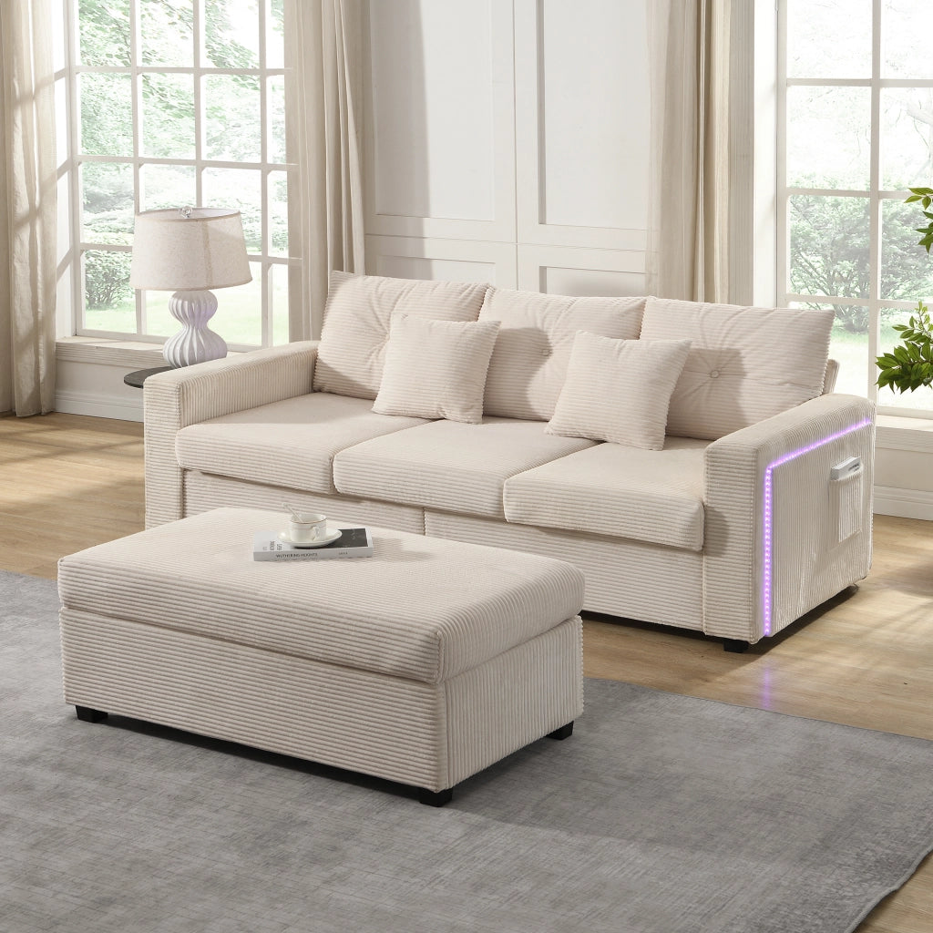 Divano Angolare Modulare 3 Posti con Ottoman e LED ¨C MINIMAL ¨C Tessuto, L-Form